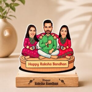 Raksha Bandhan Personalized Caricature Table Top 4 Personalized Caricature Table Top MDF Wooden Stand Customized Photo Gift for Raksha Bandhan