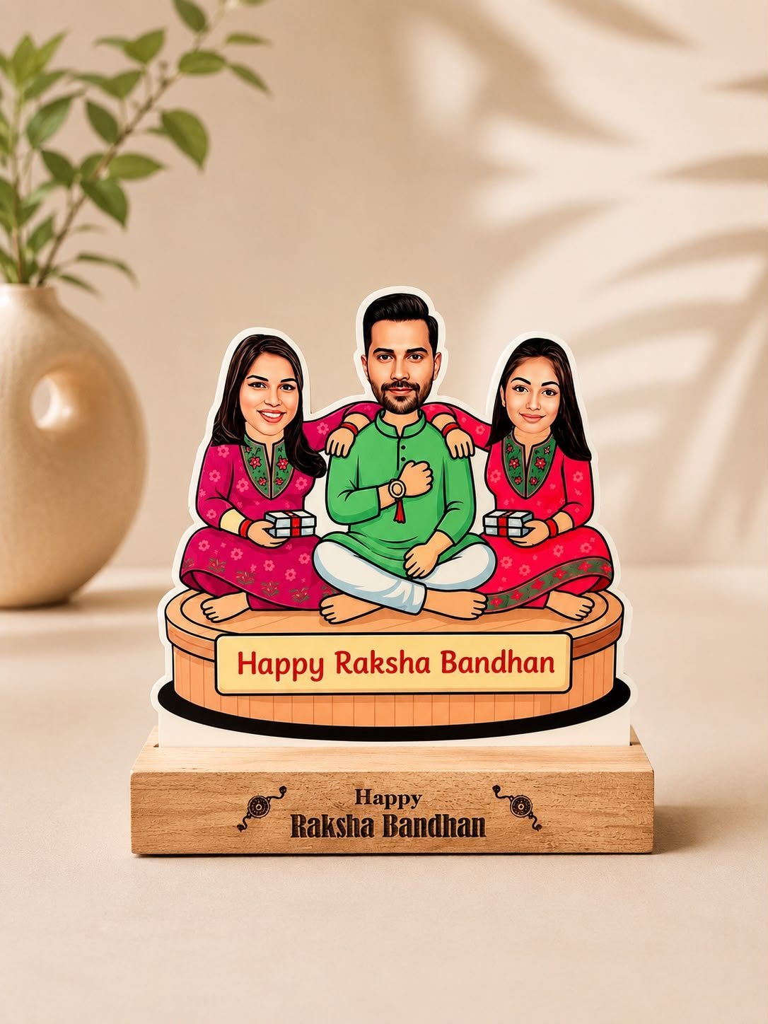 Personalized Caricature Table Top Gift Personalized Caricature Table Top MDF Wooden Stand Customized Photo Gift for Raksha Bandhan