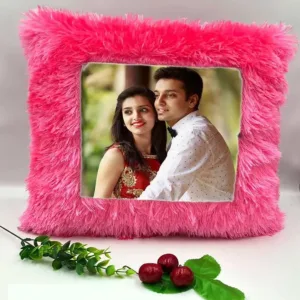 Personalized Yellow Fur Cushion with Custom Photo Print