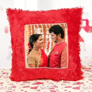 Personalized Yellow Fur Cushion with Custom Photo Print