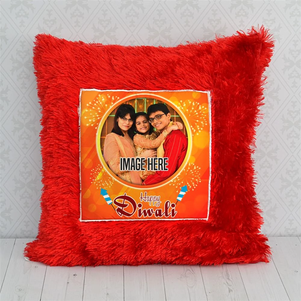 Personalized Fur Cushion with Photo Print Personalized Yellow Fur Cushion with Custom Photo Print