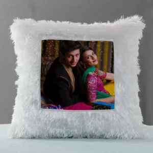 Personalized Fur Cushion with Photo Print 3 Personalized Yellow Fur Cushion with Custom Photo Print