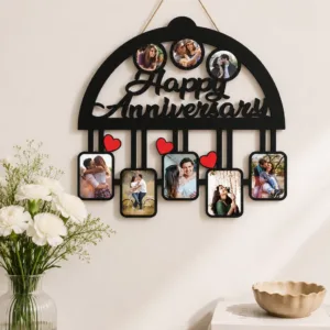 Personalized Happy Anniversary Wooden Photo Frame with Couple Photo Collage