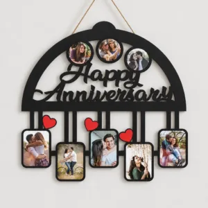 Happy Anniversary Couple Photo Collage Frame 2 Personalized Happy Anniversary Wooden Photo Frame with Couple Photo Collage