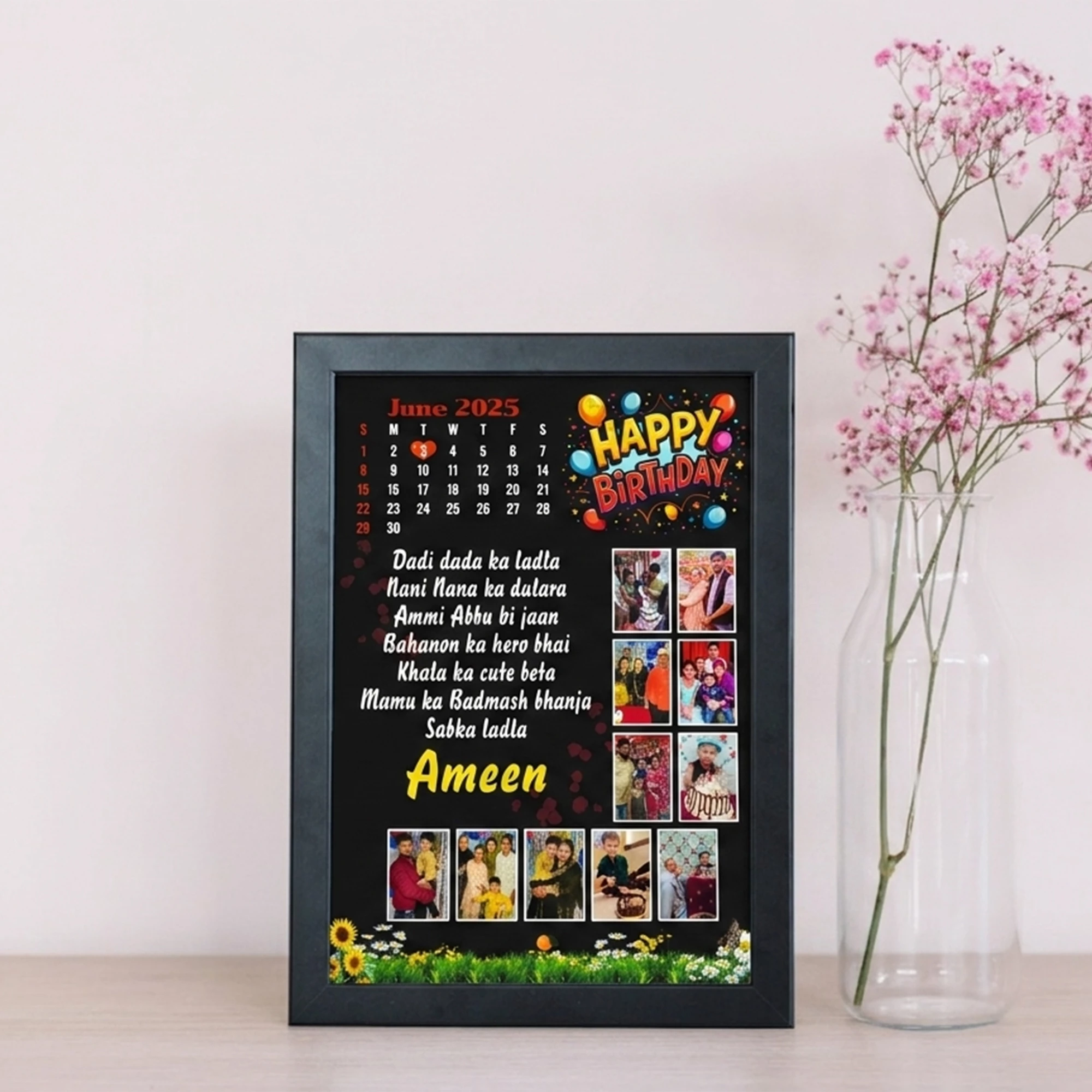71543542439 Customized Birthday Calendar Photo Frame with personalized photos and highlighted birthday date