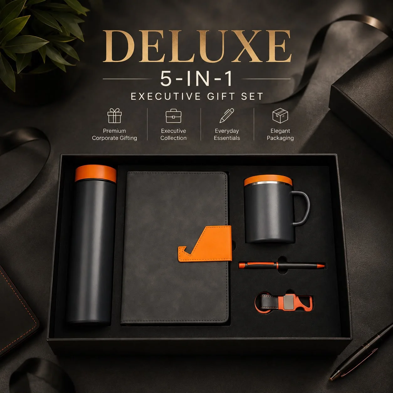 deluxe-5-in-1-executive-gift-set-black-orange deluxe 5 in 1 executive gift set black orange